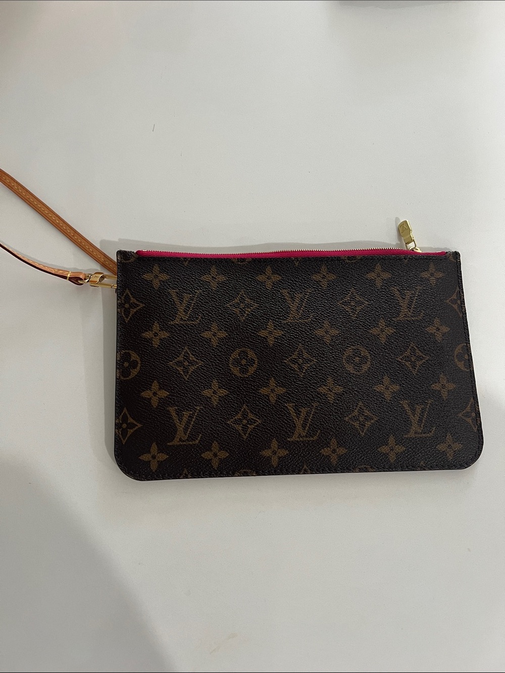 Louis Vuitton Monogram Canvas Wristlet with Pink Zip Trim